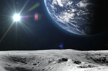 Wall Mural - moon surface and earth.