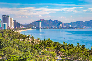 Wall Mural - Beautiful Scenery of Nha Trang, a Tropical Coastal Vacation Paradise in Vietnam, Southeast Asia. 