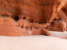 Landscape With Sandstone Cliff Fragments On Blurred Background