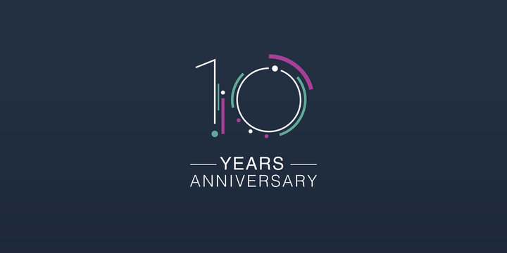10 years anniversary vector icon, logo. Neon graphic number