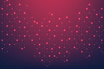 Fototapete - Technology abstract lines and dots connect background with hexagons. Hexagons connection digital data and big data concept. Hex digital data visualization. Vector illustration.