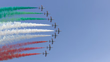 Italian Air Force Aerobatic Demonstration Team Frecce Tricolori Flying Display During Air Show Falcon Wings 2019 At Siauliai Air Base