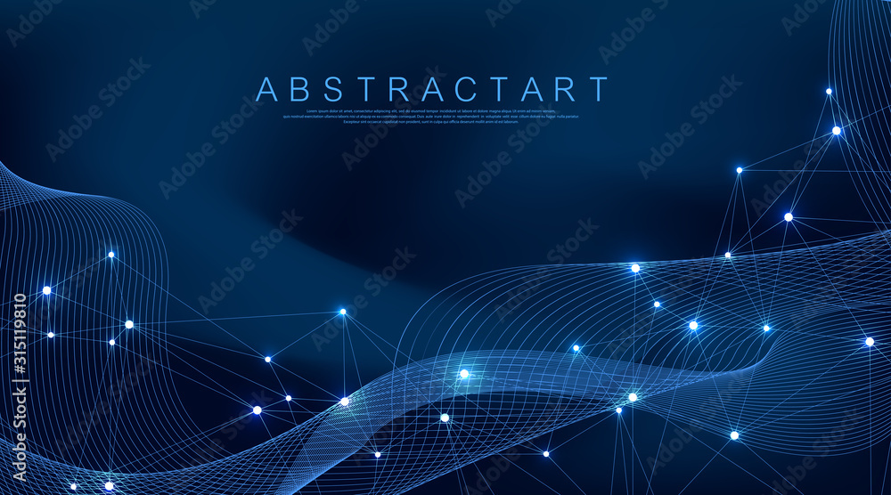 Abstract plexus background with connected lines and dots. Plexus geometric effect. Digital data visualization. Futuristic technology style low-poly element for design. Vector illustration. - obrazy, fototapety, plakaty 
