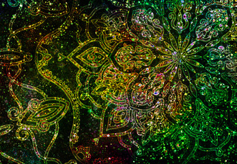 Wall Mural - Abstract mandala graphic design and watercolor digital art painting for ancient geometric concept background