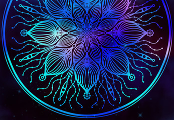 Wall Mural - abstract mandala graphic design and watercolor digital art painting for ancient geometric concept ba