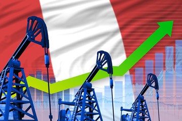 growing graph on Peru flag background - industrial illustration of Peru oil industry or market concept. 3D Illustration