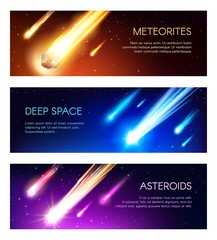 Wall Mural - galaxy outer space banners. vector meteors, meteorites and asteroids fall. space universe, meteors a