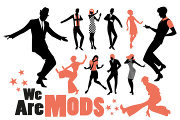 pop and soul dance clipart collection. set of mods and northern soul dancers isolated on white backg