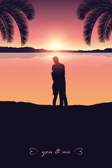 Wall Mural - couple enjoy the sunset on a beautiful palm beach vector illustration EPS10
