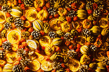 Potpourri Laid Out At Christmas For Festive Decorations