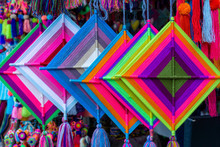 Mandala God Eye Multicolored Mexican Crafts In Sayulita Mexico.