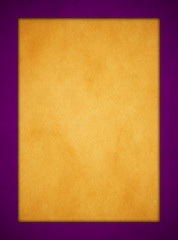 Wall Mural - A rich gold parchment texture background with a rich purple textured frame in portrait orientation.