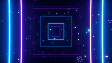 Wall Mural - an endless tunnel of luminous multicolored neon squares for music videos, night clubs, led screens, 