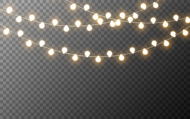 Canvas Print - christmas lights isolated. glowing yellow garlands. bright luminous elements. light bulbs for banner