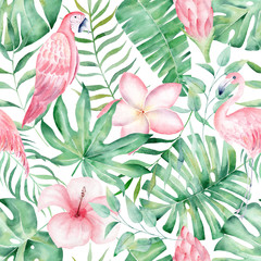  Tropical rainforest plants hand drawn seamless pattern illustration