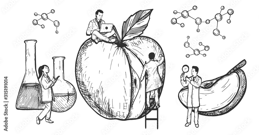 Modified unhealthy apple with GMO - obrazy, fototapety, plakaty 