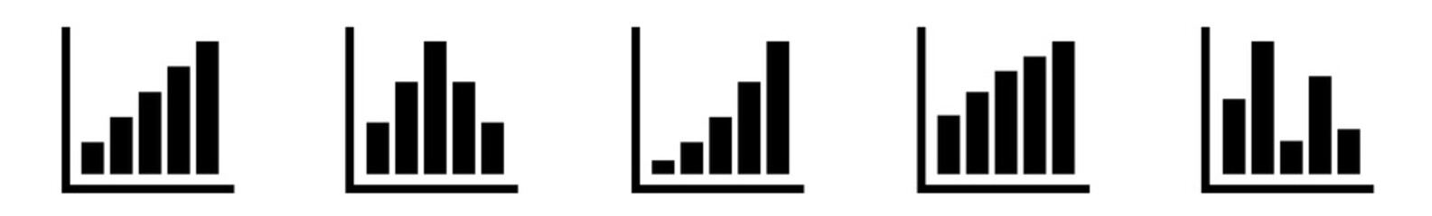 Wall Mural - bar graph icon black | bar diagram | chart symbol | curve logo | growth sign | isolated | variations