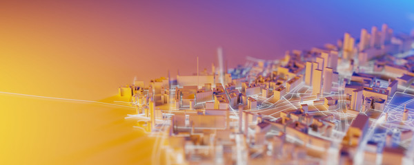 Leinwandbilder - Techno mega city; urban and futuristic technology concepts, original 3d rendering