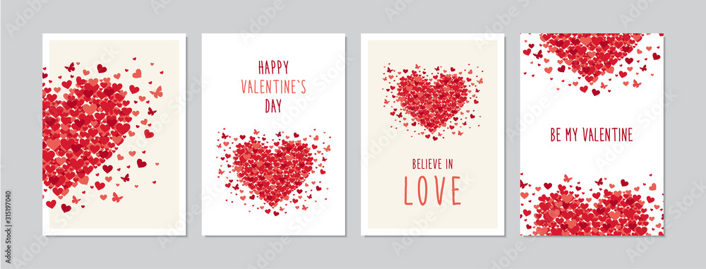 Valentine`s Day cards set with hand drawn hearts design. Doodles and sketches vector vintage illustrations, DIN A6. - obrazy, fototapety, plakaty 
