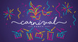 Carnival Party 2020 handwritten typography colorful line design carnival elements purple invitation card
