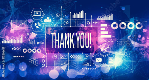 Thank you message with technology blurred abstract light background ...