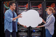 © Agnieszka Olek/Caia Image - IT technicians holding cloud in server room, cloud computing