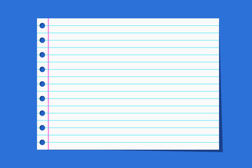 Notebook paper binder isolated on blue. Empty copy space school graphic background.