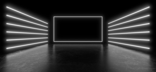 Wall Mural - colored neon lamps in a dark tunnel. 3d rendering image.