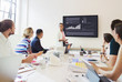 © Robert Daly/Caia Image - Confident businesswoman at television screen leading conference room meeting