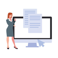 Poster - businesswoman with computer screen in white background