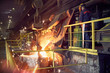 © Caiaimage/Agnieszka Olek/Caia Image - Steelworker on platform above molten furnace in steel mill