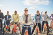 © Trevor Adeline/Caia Image - Portrait smiling, confident active senior friend tourists bike riding