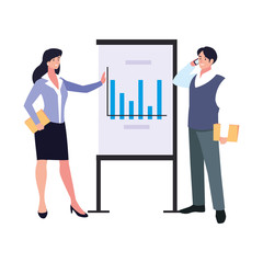 Wall Mural - couple of people of business with graphs on white background