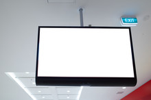 Mock Up Template Of Blank White Digital Display Screen. Background Texture Of A Ceiling Mounted Information/advertisement Light Box.