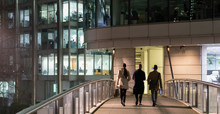 Business People Walking On Urban Pedestrian Bridge At Night