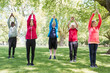 © Robert Daly/Caia Image - Active seniors exercising, practicing yoga in park