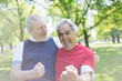 © Tom Merton/Caia Image - Exuberant active senior men friends cheering in park
