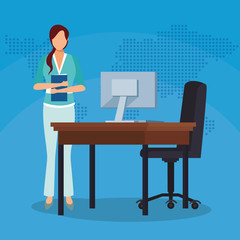 Wall Mural - businesswoman with folder desk computer chair office success business