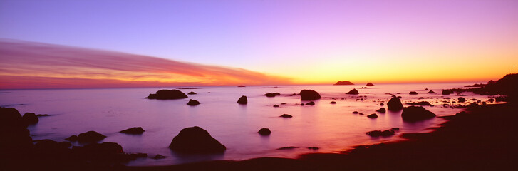 Poster - Sunset on rocky Pacific shoreline, Northern California