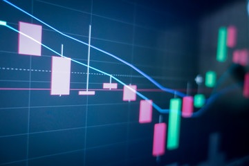 Stock market graph and ticker for businese analysis on LED screen monitor. Finance, Investing and exconomic concept.