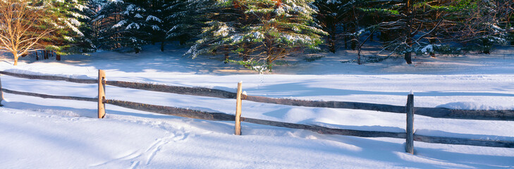 Wall Mural - Fence and snow in winter, Vermont