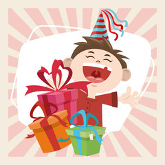 Poster - happy birthday celebration funny boy with party hat and gifts