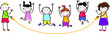 group of smiling children jumping rope