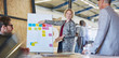 © Ryan Lees/Caia Image - Businesswoman leading meeting at flipchart with adhesive notes