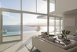 © Martin Barraud/Caia Image - Sunny, tranquil modern luxury home showcase interior living room with ocean view