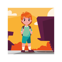 Canvas Print - student boy with school suitcase, back to school