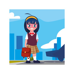 Poster - student girl with school suitcase, back to school