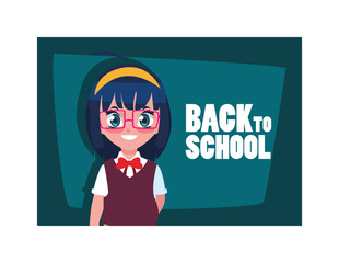 Sticker - student girl with back to school label, back to school