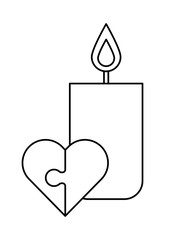 Canvas Print - heart love puzzle with candle fire flame