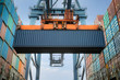 © ake1150 - Container loading in a Cargo freight ship with industrial crane. Container ship in import and export business logistic company. Industry and Transportation concept..